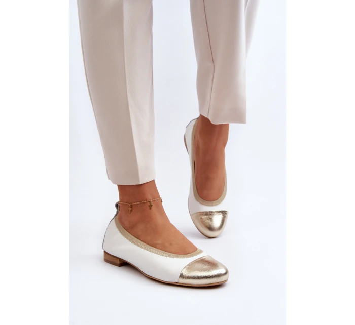 Zazoo 2890 Kožené baleríny bílo-zlaté