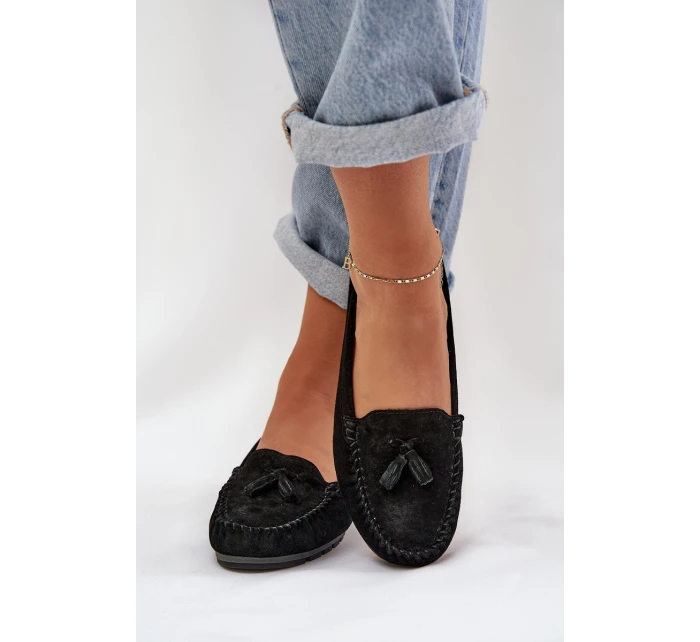 Dámské Ploché Klasické Semišové Mokasíny model 21686077 Černé - S.Barski