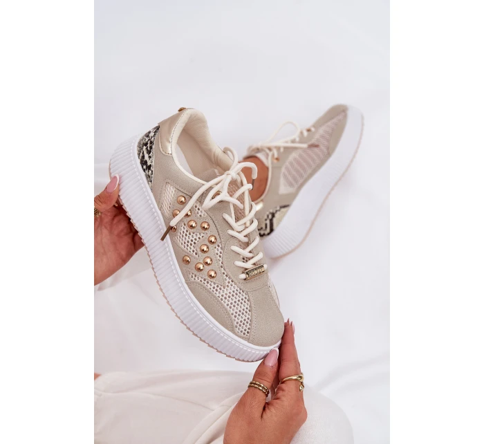 Dámské Sportovní Boty S Síťovinou A Hroty Béžové Ogalda Dámské Sportovní Boty S Síťovinou A Hroty Béžové Ogalda