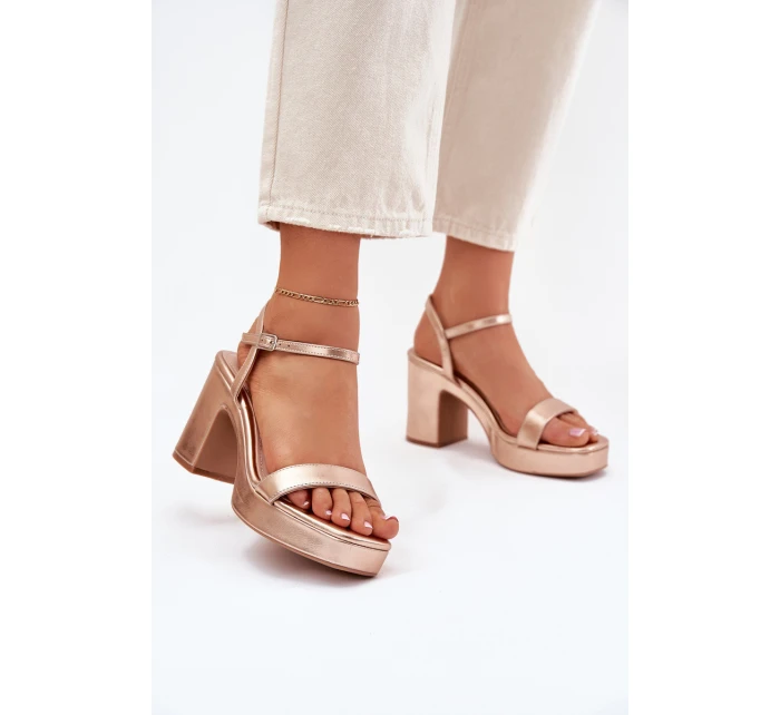 Eko Kožené Sandály Na Podpatku Růžové Zlato model 21699459 - Boto