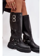 Kožené dámské kozačky s přezkami zateplené Big Star model 21758949 černé - Big Star Shoes Kožené dámské kozačky s přezkami zateplené Big Star model 21758949 černé - Big Star Shoes