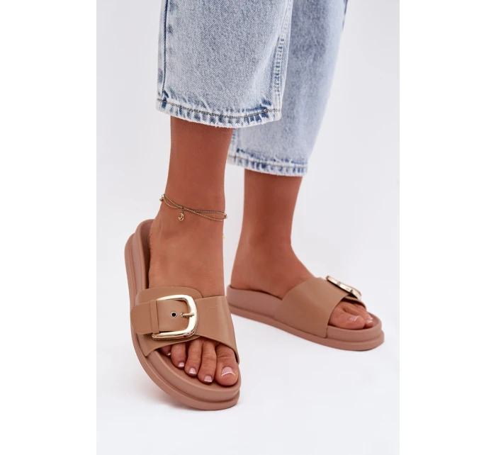 Dámské pantofle s zlatým sponou tmavě béžové Rosivana