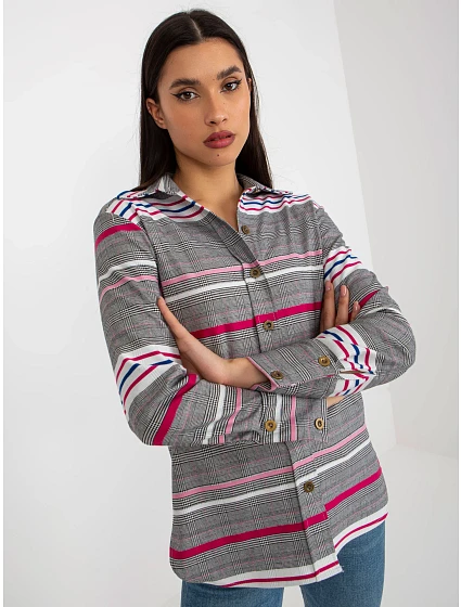 Dámská košile LK KS model 18041428 bílá a růžová - FPrice Dámská košile LK KS model 18041428 bílá a růžová - FPrice