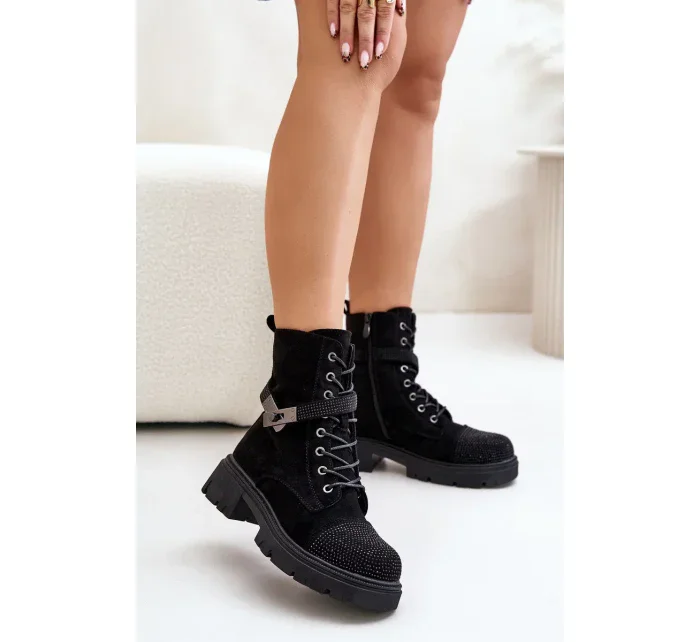 Zateplené Kotníkové Boty Workery s Ozdobou S.Barski Černé