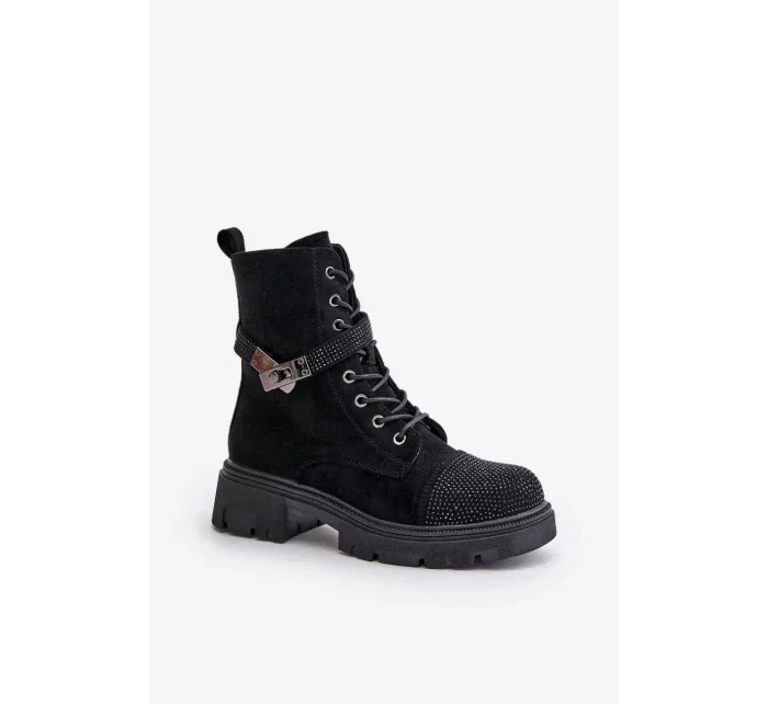 Zateplené Kotníkové Boty Workery s Ozdobou S.Barski Černé