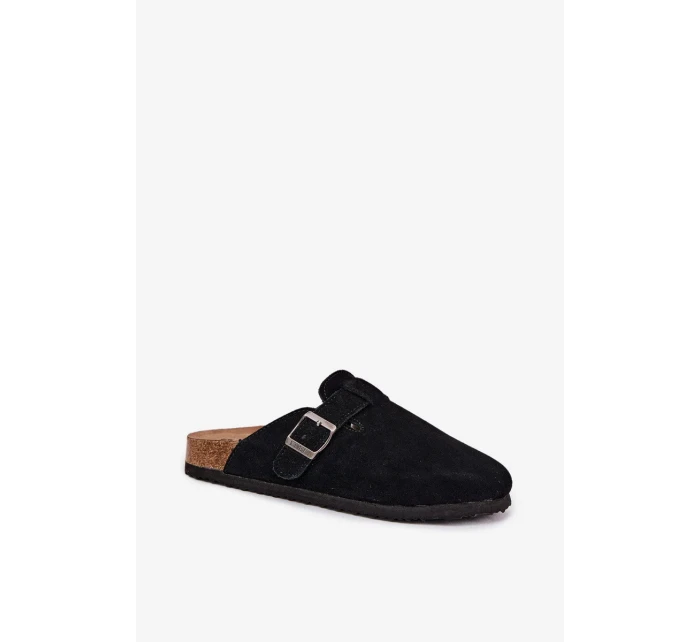 Dámské semišové pantofle s přezkou Big Star – černé