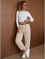 Dámské bavlněné kordurové kalhoty se šlemi, světle béžové, FashionStreet UY3171 Dámské bavlněné kordurové kalhoty se šlemi, světle béžové, FashionStreet UY3171