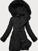 Dámská zimní bunda s ozdobnými pruhy černá (23MY-208)
