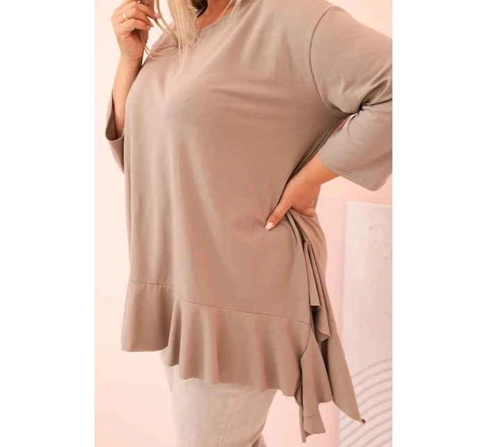 Dámská blůza Plus Size s model 21820413 kapsou a ohrnutým rukávem kiwi - K-Fashion
