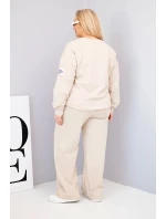 Dámský komplet Plus Size bavlněný s volnou mikinou a kalhotami s širokým nohavicí béžový