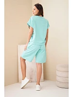 Dámský bavlněný komplet tričko s krátkým rukávem a kraťasy s gumou v pase mentolový