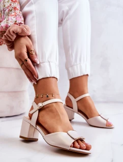 Kožené Sandály Na Vysokém Podpatku Béžová Lorisa