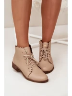 Kožené Boty Na Plochém Podpatku Béžové model 21703484 - Zazoo Kožené Boty Na Plochém Podpatku Béžové model 21703484 - Zazoo