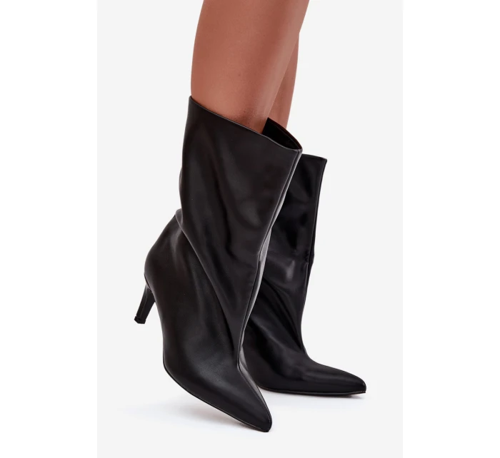 Nazouvací dámské boty na podpatku černé model 21707769 - Boto