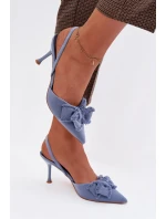 Dámské sandály na podpatku s mašlí Modré model 21997901 - Boto
