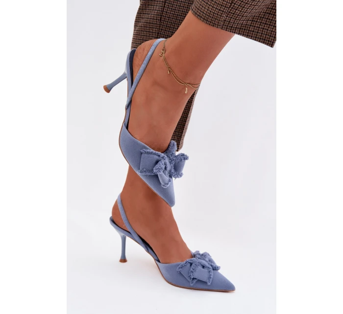 Dámské sandály na podpatku s mašlí Modré model 21997901 - Boto