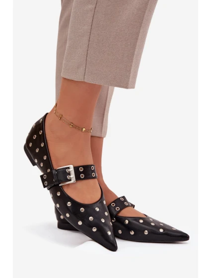 Dámské eko kožené baleríny s kamínky a přezkou Arlenne – černé