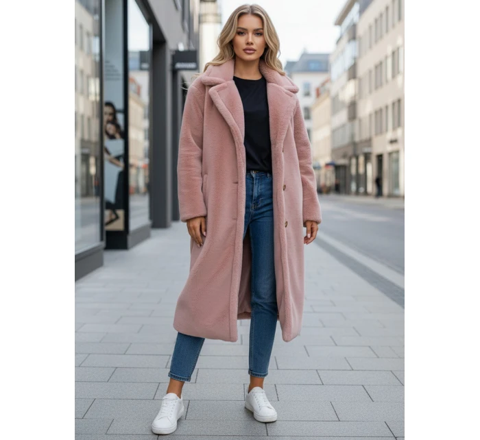 Dámský zimní kabát teddy kožešina dlouhý růžový FashionStreet NY0751z