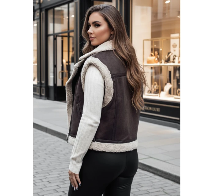 Dámská semišová vesta s ovčí kůží WOOLZIP hnědá FashionStreet TY4746z Dámská semišová vesta s ovčí kůží WOOLZIP hnědá FashionStreet TY4746z