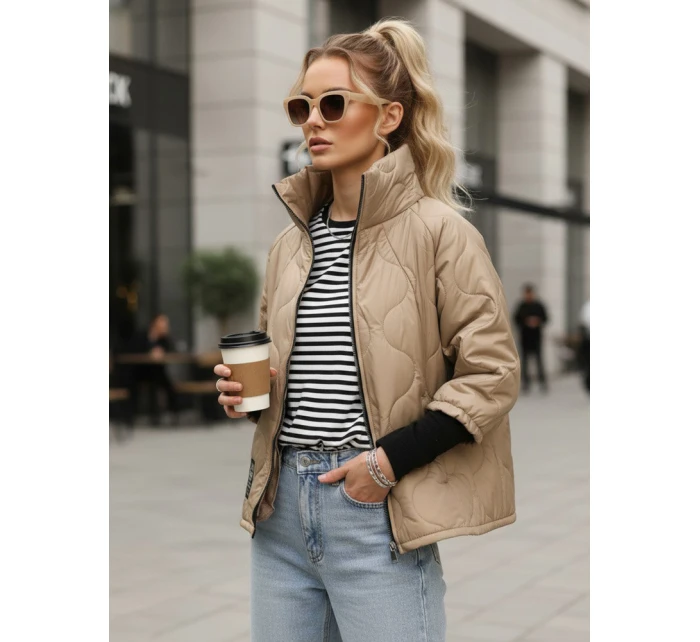 Dámská prošívaná přechodová bunda velbloudí barvy FashionStreet TY5543