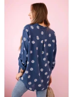 model 21911564 dámská halenka s květinovým vzorem, dlouhými rukávy a knoflíky Džínová - K-Fashion