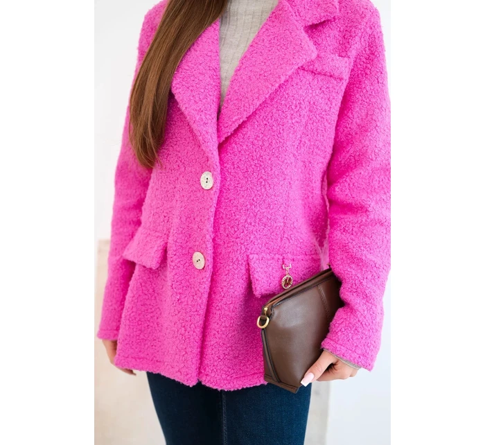 Dámská bunda z měkké ovčí vlny s límcem růžová