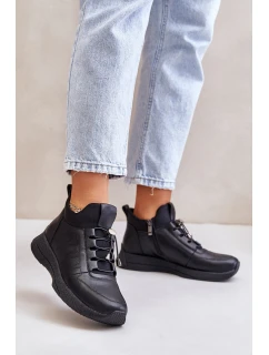 Zateplené Sportovní Kožené Boty Na Zip Černé Artiker 55C0041