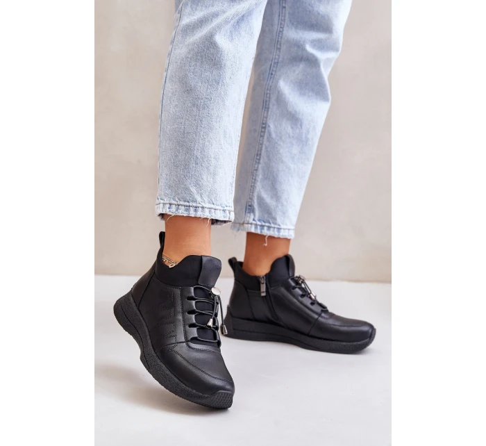 Zateplené Sportovní Kožené Boty Na Zip Černé Artiker 55C0041
