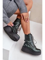 Kožené Botky Workery Na Platformě A Klínu model 21678213 Zelené - Maciejka