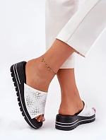 Dámské kožené pantofle na klínu Vinceza 41477 bílé