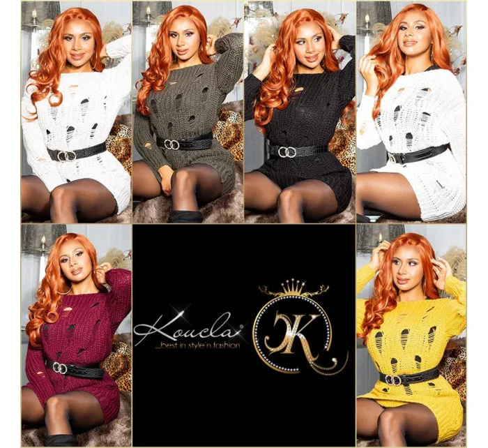 Pletený dlouhý svetr model 20557261 světle šedý - Koucla Pletený dlouhý svetr model 20557261 světle šedý - Koucla