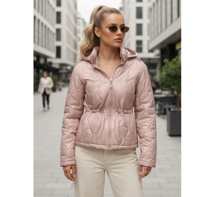 Dámská prošívaná bunda s kapucí ve světle růžové barvě FashionStreet TY5532