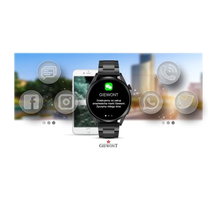 GIEWONT Vertex SmartCall GW450-1 Carbon/Carbon Silicone Smartwatch GIEWONT Vertex SmartCall GW450-1 Carbon/Carbon Silicone Smartwatch