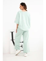 Dámský máslový komplet z viskózy mikina a široké kalhoty mentolový