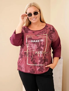 Dámská bavlněná halenka Plus Size s potiskem a výstřihem do U švestková