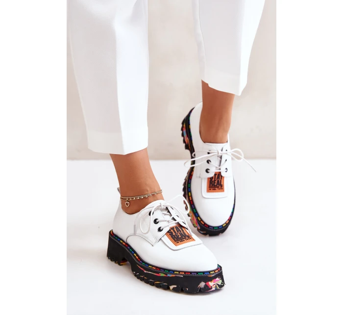 Dámské Kožené Polobotky Šněrovací Artiker Bílé 55C0500