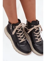 Sportovní dámské boty na platformě z přírodní kůže model 21713749 Černé - Zazoo Sportovní dámské boty na platformě z přírodní kůže model 21713749 Černé - Zazoo