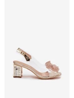 Sandály na podpatku s ozdobou D&A model 21900326 zlaté - S.Barski