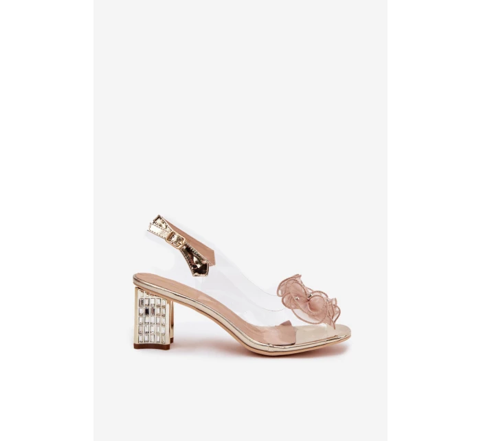 Sandály na podpatku s ozdobou D&A model 21900326 zlaté - S.Barski