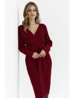 model 20620596 Svetrové šaty s výstřihem do V bordó - Moe