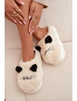 Dámské huňaté pantofle s motivem úsměvu – béžové Lexira Dámské huňaté pantofle s motivem úsměvu – béžové Lexira