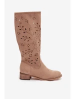 Dámské kozačky na podpatku – khaki model 21837078 - Kesi