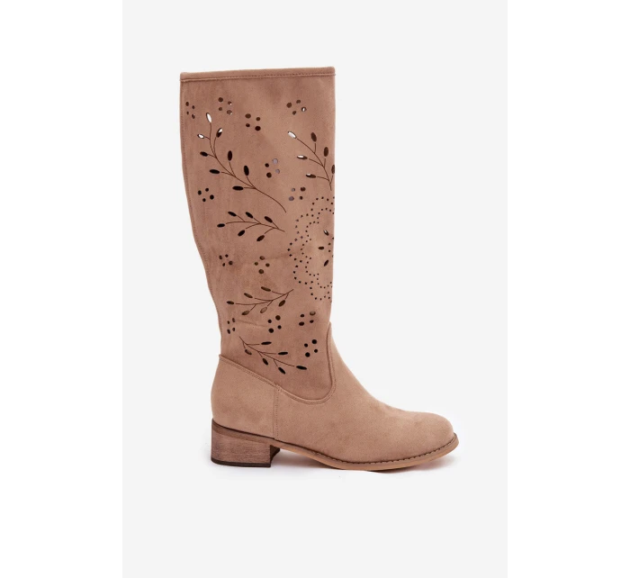 Dámské kozačky na podpatku – khaki model 21837078 - Kesi