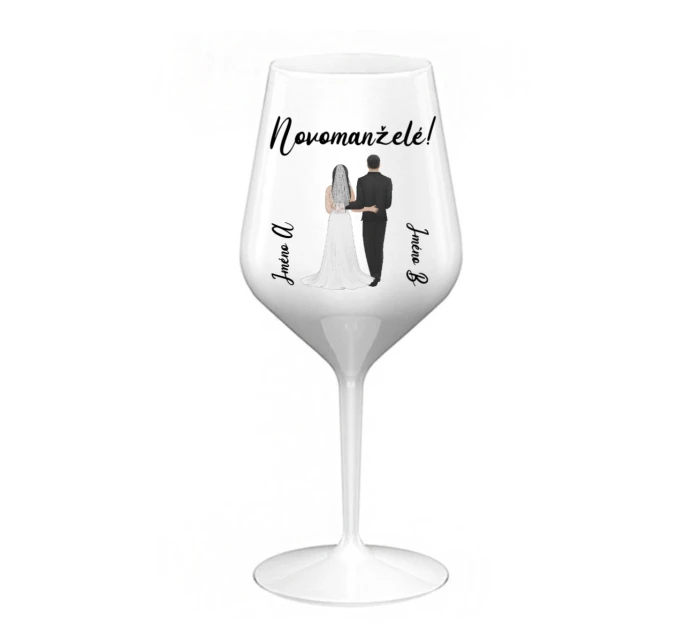 Personalizovaná nerozbitná sklenice s novomanželským párem 