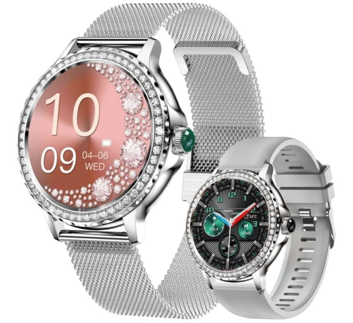 Dámské chytré hodinky Rubicon RNCF19-1 Stříbrný náramek + řemínek Dámské chytré hodinky Rubicon RNCF19-1 Stříbrný náramek + řemínek