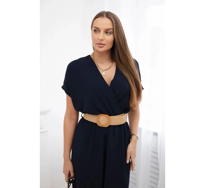 Dlouhé šaty s ozdobným páskem námořnictvo