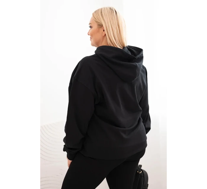 Dámská mikina s kapucí a klokaní kapsou Plus Size z bavlny černá