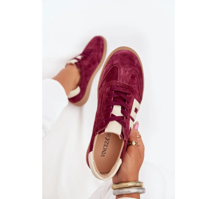 Dámské semišové sneakersy model 21704973 bordové - VINCEZA