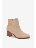 Zateplené dámské kotníkové boty na podpatku se zlatým detailem béžové model 21708228 - Boto Zateplené dámské kotníkové boty na podpatku se zlatým detailem béžové model 21708228 - Boto