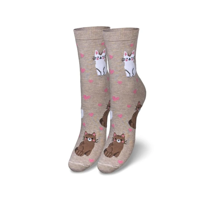 Dámské ponožky koťata a srdce béžové Dámské ponožky koťata a srdce béžové